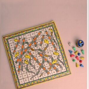 Colorful Kids Board Game Set - Snakes and Ladders.  Handmade in India NWT
